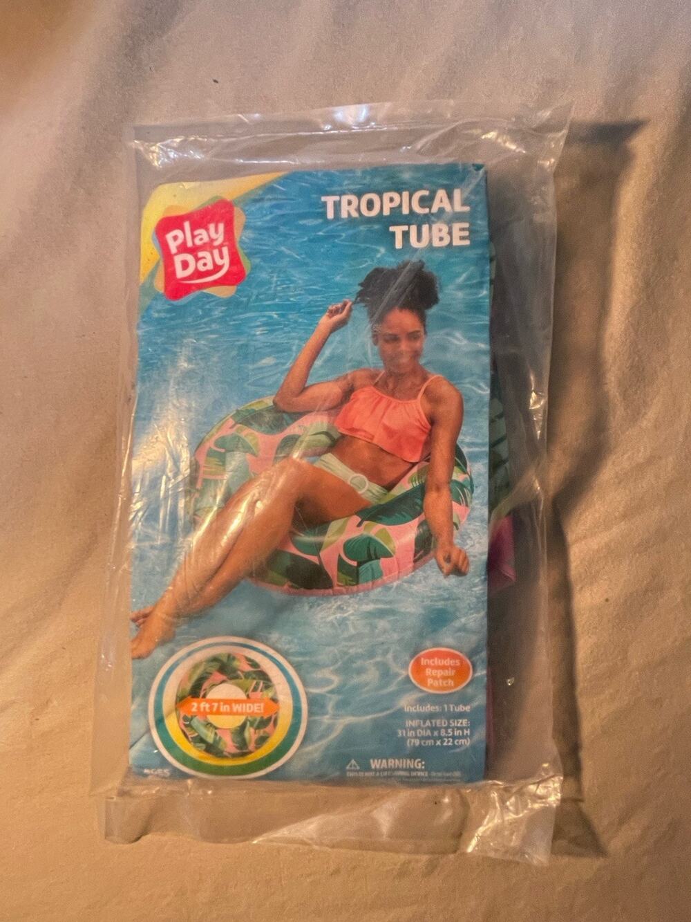 Play Day Tropical Pool Tube 31x8.5 Ages 9+ Pink And Green new